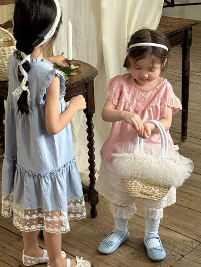 Vintaside Kids تي شيرت بأكمام كاب وردي رائع للفتيات، ملابس الأطفال الصيفية، تي شيرت أميرة مفرغة مع تنورة كيك من الدانتيل الوردي وشورت
