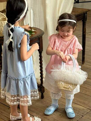 Vintaside Kids تي شيرت بأكمام كاب وردي رائع للفتيات، ملابس الأطفال الصيفية، تي شيرت أميرة مفرغة مع تنورة كيك من الدانتيل الوردي وشورت