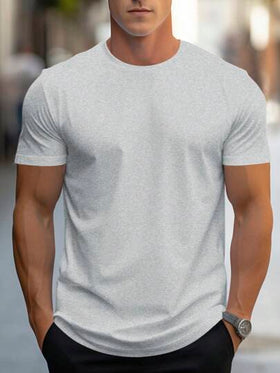 Manfinity Homme تي شيرت رجالي صيفي بأكمام قصيرة ورقبة دائرية بلون سادة و تصميم عادي