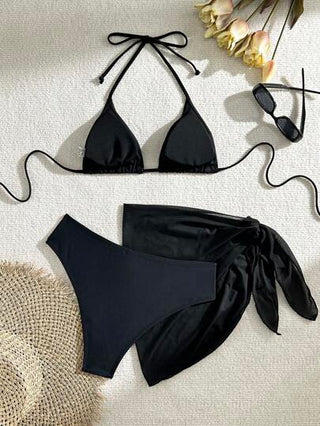 Swim Basics مجموعة بكيني نسائية بطراز لون واحد مكونة من الصدرية والكيلوت والتنورة الواقية ، للصيف والشاطئ، 3 قطع/مجموعة