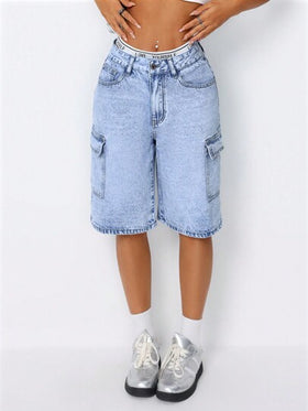 SHEIN ICON شورت جينز عصري بتصميم جيوب وغسل