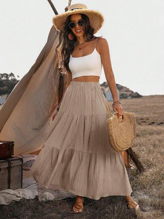 LUNE تنورة سباغيتي ذات خصر مطاطي ومفصل زري نسيجي للنساء