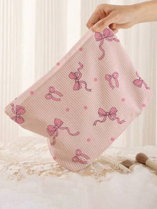 ROMWE Kawaii حقيبة مكياج كوردروي مطبوعة على الجانبين بتصميم القوس على قطعة واحدة
