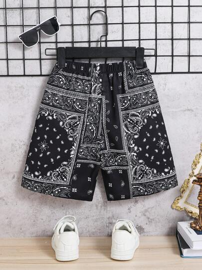 SHEIN سروال رياضي عصري ومريح للولد في المرحلة الانتقالية، طبعات أزرق فاتح، مصنوع من نسيج مضفر واسع