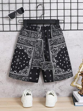 SHEIN سروال رياضي عصري ومريح للولد في المرحلة الانتقالية، طبعات أزرق فاتح، مصنوع من نسيج مضفر واسع