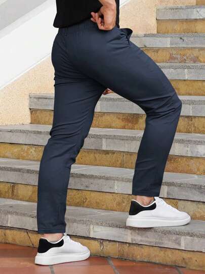 Manfinity Homme بنطلون رجالي عاري اللون بأساور كاحل بسحاب عادي
