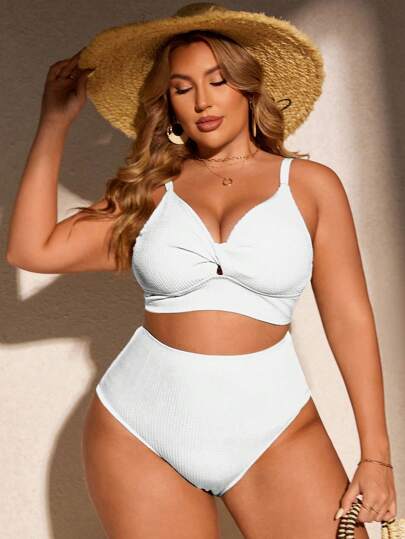 SHEIN Swim Curve حfit كامل اللون بيكيني بسيط مجموعة وحfit بيكيني مجموعة صيف شاطئ