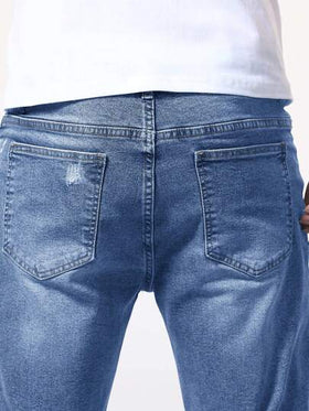 Manfinity Homme شورتات جينز ممزقة متهالكة من الرجال بغسيل مبيض