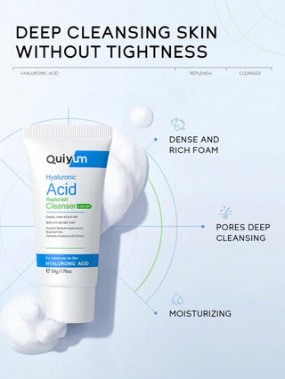 مجموعة ترطيب QUIYUM  Hyaluronic Acid للعناية بالبشرة، تحتوي على (كريم الوجه 30 جرام وغسول الوجه 50 جرام وكريم العين 15 جرام وسيروم الوجه 17 مل ومقشر الوجه 50 جرام ولوسيون الجسم 100 جرام)، ترطيب وتفتيح البشرة مع هدايا العناية بالبشرة، تحسن من الجمال...