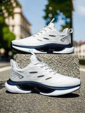 أحذية رياضية خفيفة الوزن مع نعل MD امتصاص الصدمات، أعلى من قماش تنفس، أحذية رياضية عالية منخفضة مع ربطة للربيع والخريف، أحذية مريحة للمشي، أحذية رياضية بيضاء ناعمة، أحذية رياضية تنفس من الشبك