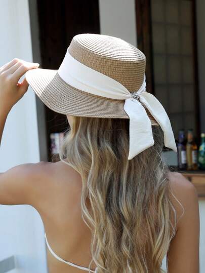 قبعة شمس من القش للنساء بحافة عريضة SPF 50 قبعة صيفية قابلة للطي والتدحرج قبعة شاطئ متدلية للنساء