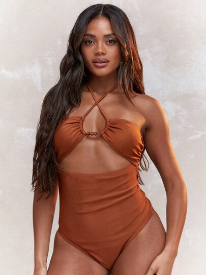 مايوه حريمي قطعة واحدة MISSGUIDED ملابس سباحة قطعة واحدة بتصميم كري كروس المقطوع للصيف