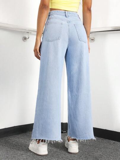 EZwear جينز نسائي من الدنيم غير متناسق القياس مع جيوب جانبية
