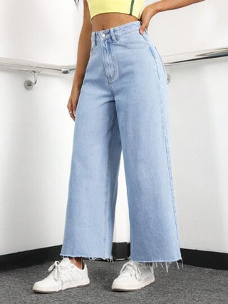 EZwear جينز نسائي من الدنيم غير متناسق القياس مع جيوب جانبية