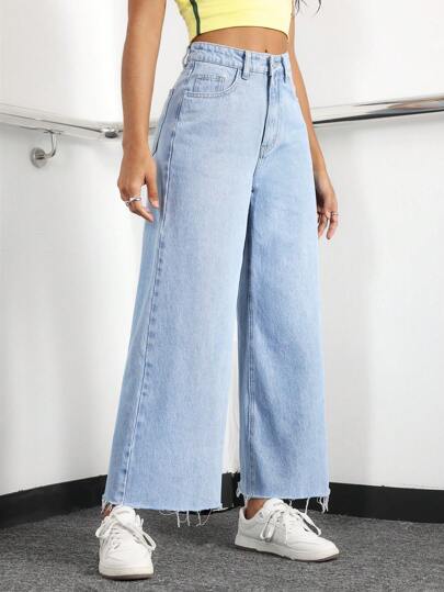 EZwear جينز نسائي من الدنيم غير متناسق القياس مع جيوب جانبية