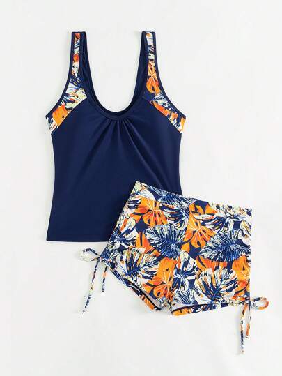 طقم تانكيني حريمي Swim Lushoire ملابس سباحة نساء شورت قصير مع ملابس علوية مخطط منقوش للصيف