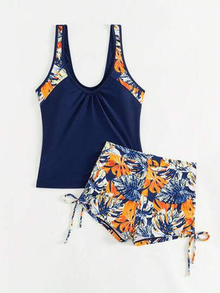 طقم تانكيني حريمي Swim Lushoire ملابس سباحة نساء شورت قصير مع ملابس علوية مخطط منقوش للصيف