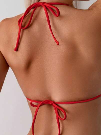 SHEIN Swim 2 قطعة مجموعة ملابس السباحة النسائية المكونة من بيكيني معدني بسلسلة معلقة و إكسسوار ، بطقم سباحة منفصل مناسب للأجازات والشاطئ الصيفية
