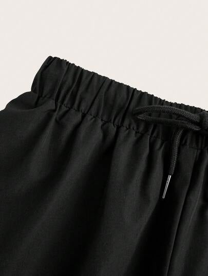 SHEIN BASICS سروال برمودا نسائي واسع بخصر عالي وجيوب عامل بلون سادة محبوك عصري