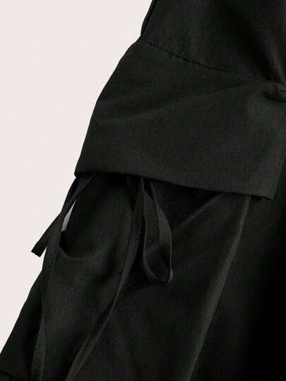 SHEIN BASICS سروال برمودا نسائي واسع بخصر عالي وجيوب عامل بلون سادة محبوك عصري