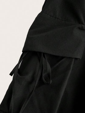 SHEIN BASICS سروال برمودا نسائي واسع بخصر عالي وجيوب عامل بلون سادة محبوك عصري