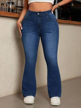 SHEIN ICON بنطال جينز ذو خصر عالٍ وساق جرس للاستخدام اليومي