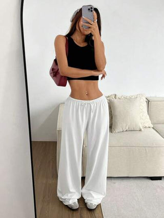 EZwear سروال بيت فضفاض محبوك أبيض ناعم، سروال فضفاض
