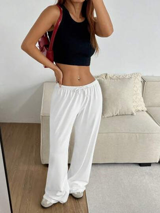 EZwear سروال بيت فضفاض محبوك أبيض ناعم، سروال فضفاض