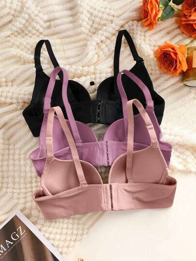 Shein Underwear&Sleepwear Basics صدرية مكشوفة بأسلاك وجامعة من الألياف الخفيفة عالية الجودة مع تغطية كاملة للصدر بثلاث قطع