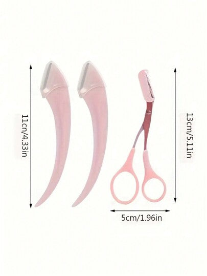 مجموعة حلاقة الحواجب من الفولاذ المقاوم للصدأ مقص محدب للحواجب مع مشط، أداة تجميل للمبتدئين مناسبة لجميع أنواع البشرة، أدوات إزالة الشعر للرجال والنساء، 1 / 2 / 3 قطع