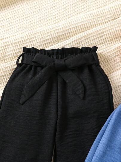 SHEIN Vintaside Kids سروال فضفاض بخصر زهري لفتاة شابة ذوي الأرجل الواسعة بموحد اللون للملابس العارضة