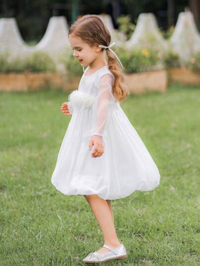 فستان أطفال Glamorique Kids فستان فتيات بأكمام طويلة وريش وتول جميلة
