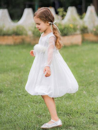 فستان أطفال Glamorique Kids فستان فتيات بأكمام طويلة وريش وتول جميلة