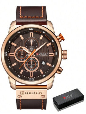 Curren 1قطعة ساعة كوارتز رقمية بعقارب التاريخ ذات إطار دائري بسير بولي يوريثان بني، كديكور يومي أو كهدية للطلاب في العودة إلى المدرسة