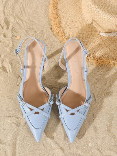 On feet& in love أحذية كعب عالي نسائية أنيقة موديل خريف/شتاء 2025، ذات رباط متقاطع وكعب إبرة مدبب وفتحة على شكل V مع إبزيم، مناسبة للفساتين والزفاف، أنيقة، أحذية كعب نسائية، أنيقة