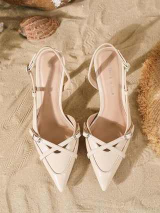 On feet& in love أحذية نسائية أنيقة بكعب عالي ذات شريط متصالب مع تصميم إصبع القدم المدبب وتخريز, مناسبة للفساتين والحفلات الزفاف