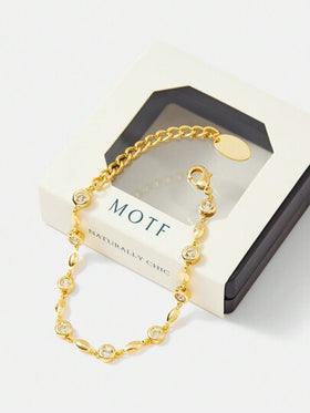 MOTF PREMIUM سوار سلسلة شيك مطلي بالذهب عيار 18 كرات مرصعة