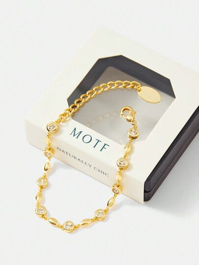 MOTF PREMIUM سوار سلسلة شيك مطلي بالذهب عيار 18 كرات مرصعة