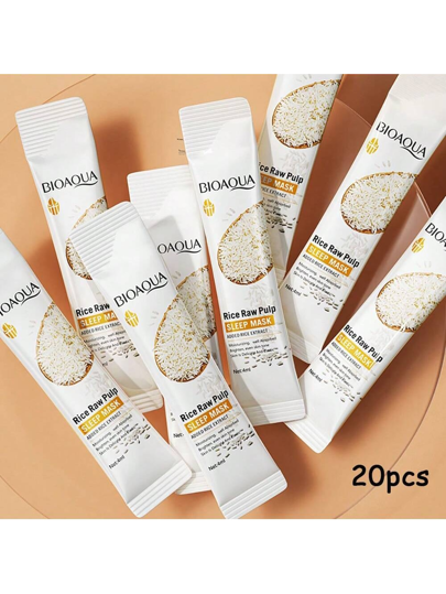 BIOAQUA 20 قناع وجه مستخلص من الأرز، قناع DIY، صيغة مرطبة، يساعد على تحسين المسام وشد البشرة، يحتوي على مستخلص الأرز، مغذي ومرطب، مناسب لجميع أنواع البشرة، العناية الكورية بالبشرة
