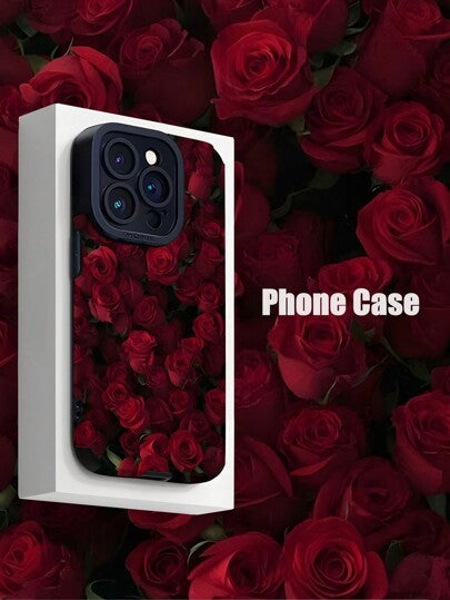 غطاء هاتف رقيق الملمس مزخرف بنقشة وردة رائعة الطراز لا يسقط، متوافق مع هواتف iPhone و Samsung، قطعة واحدة