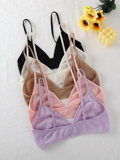 Shein Underwear&Sleepwear Basics حمالة صدر مريحة بدون أكواب و ظهر عاري، عبوة من 5
