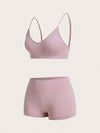 Shein Underwear&Sleepwear Basics مجموعة لانجري  سروال داخلي و حمالة صدر إستوائية باللون الصلب بدون درزات يحتوي على 6 قطع