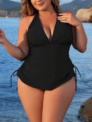 Swim Lushoire مجموعة تانكيني سوداء للأحجام الكبيرة مع حمالة رباط من الجوانب وقطعة أسفل، ملابس سباحة كبيرة الحجم للصيف
