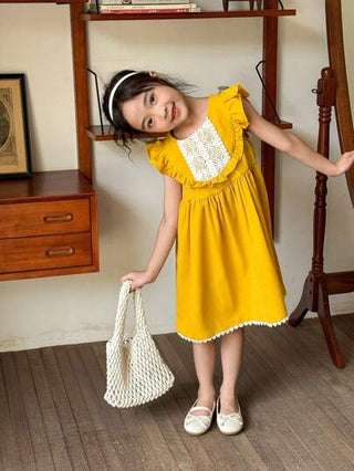 فستان أطفال Vintaside Kids فستان أصفر بربطات شابة بنمط ريفي للفتاة الصغيرة