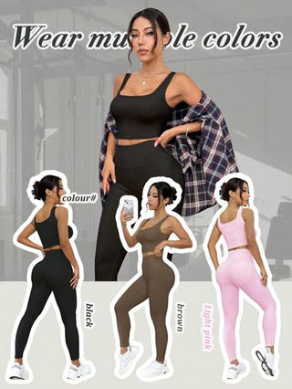 SHEIN Sport Studio طقم رياضة اليوغا للنساء المكون من ست قطع، سترة مربعة الياقة ضيقة والسراويل ذات الخصر العالي، بدلة تمارين الجري واللياقة البدنية، ملابس علوية أساسية مثيرة لرفع المؤخرة وسراويل تمارين رياضية للنساء