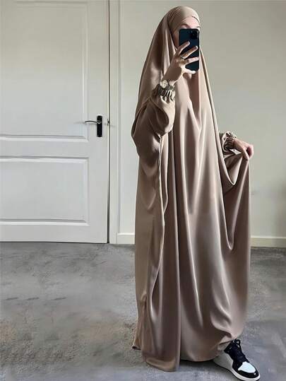 قطعة واحدة من عباءة نسائية من قماش نيدا ذات لون واحد، قابلة للتنفس وناعمة وفضفاضة ومريحة، تصميم ربطة للارتداء بسهولة، صلاة