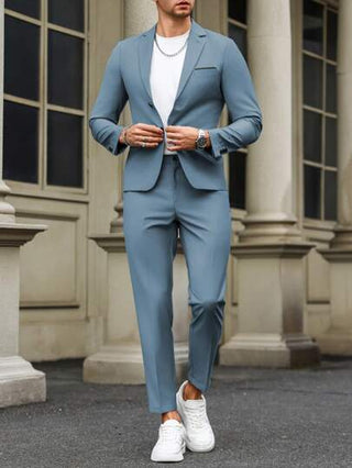 Manfinity Bizformal طقم بدلة رجالية مع تفاصيل متباينة يتضمن السترة والبنطلون