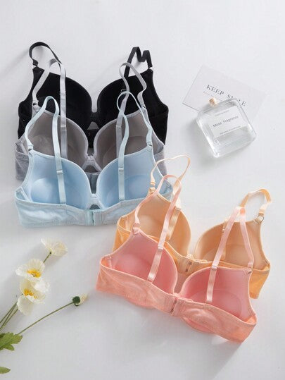 Shein Underwear&Sleepwear Basics مجموعة من 5 حمالات صدر بسيطة للسيدات مع أسلاك للجمع والرفع، لباس ري-اضي