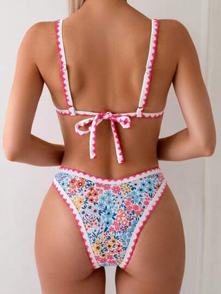 Swim Mod مجموعة بيكيني مثيرة نسائية للصيف مع طبعات زهور لشاطئ البحر مكونة من قطعتين، ملابس سباحة