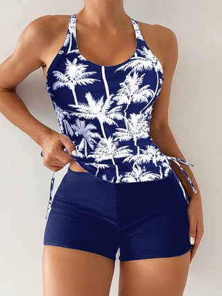 طقم تانكيني حريمي Swim Lushoire طقم تانكيني مكون من ملابس علوية وأسفل مع بقشة وفوق عليه خزام ملابس علوية بنمط أشجار النخيل، طراز عطلة صيفي، للنساء